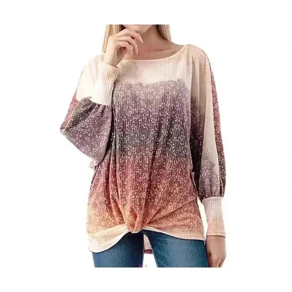 🆕Marsala Ombré Leaf Twist-Front Boatneck Top S🆕 - Picture 1 of 9